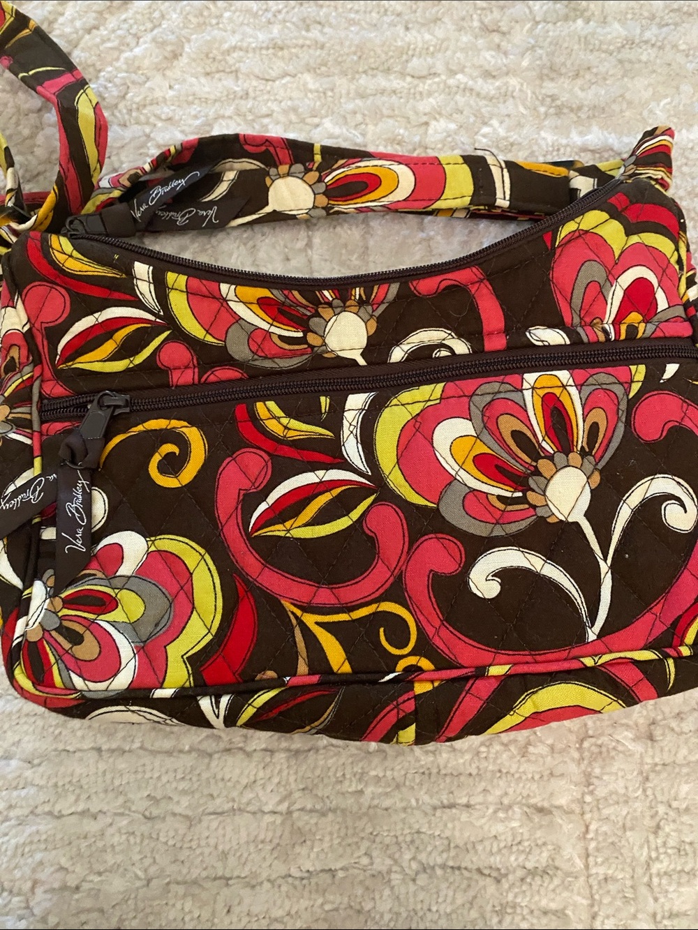 Vera Bradley Brown, orange, red & Yellow Floral Quilted Shoulder Bag - Picture 4 of 5